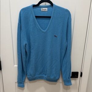 Vintage Lacoste Men’s Union Made Blue V-Neck Sweater
